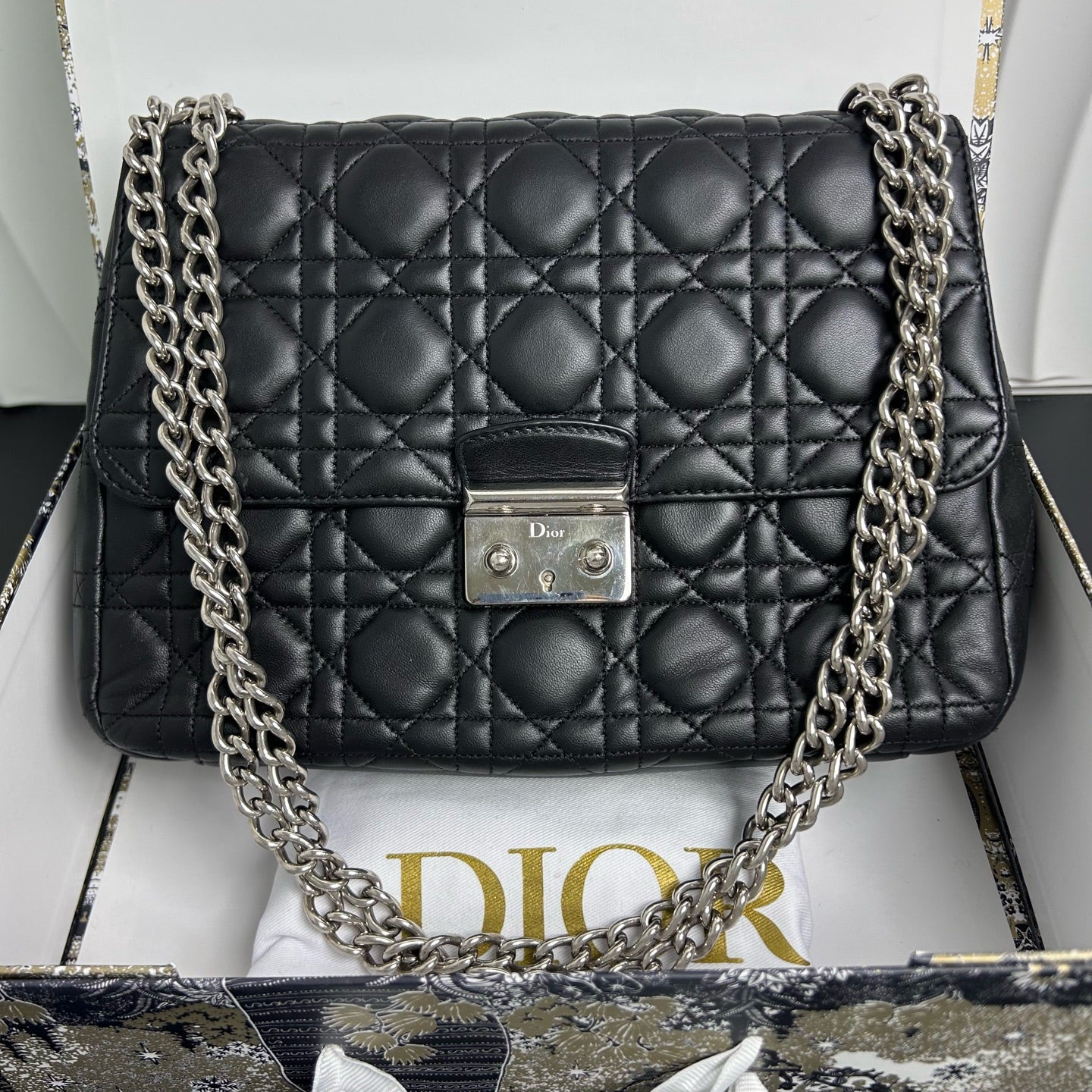 Dior - Miss Dior Flap Bag - Quilted lambskin leather - Black - (medium)