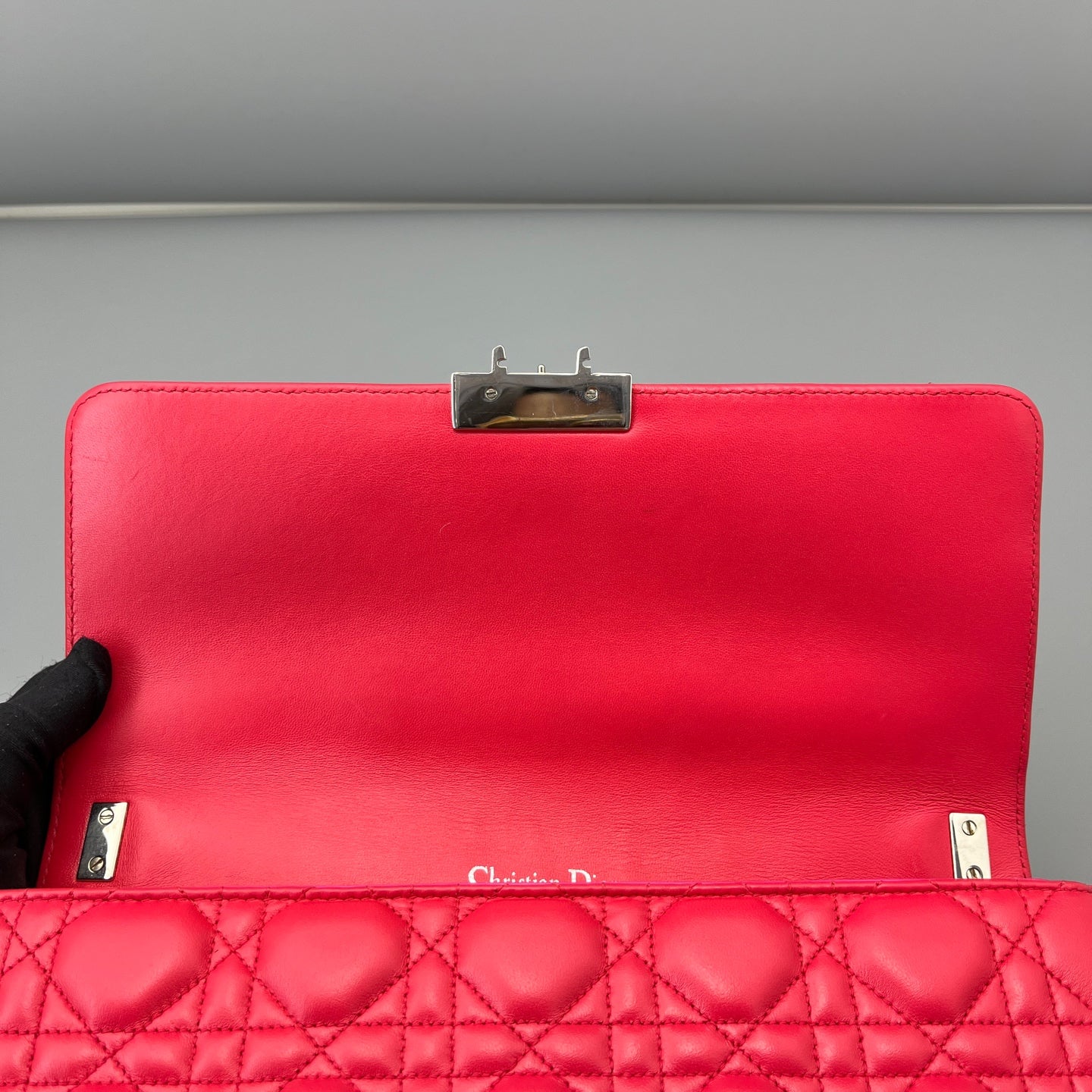 Dior - Miss Dior Quilted Chain Bag - Lambskin leather - Rose Red with Silver-Tone Hardware - (small)