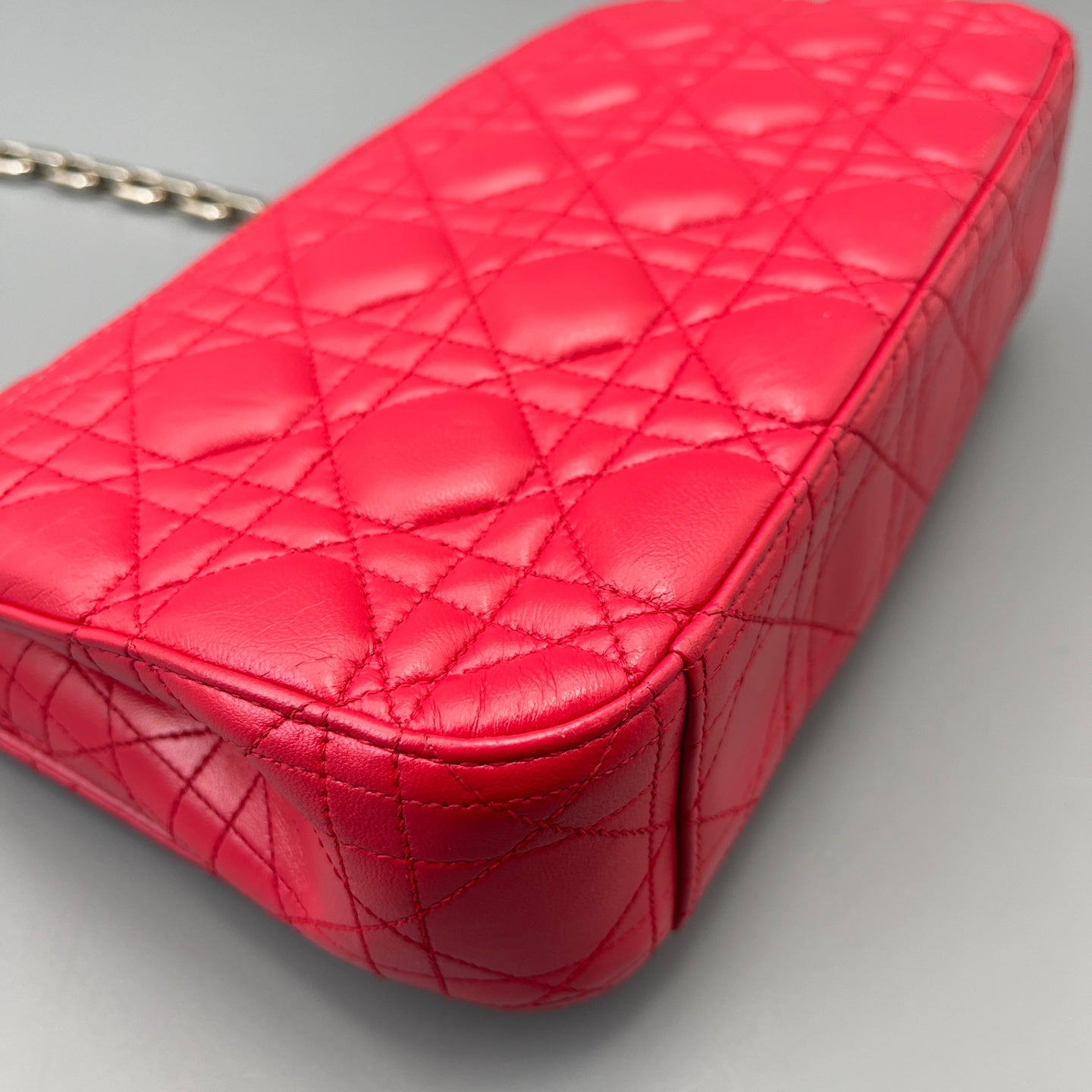 Dior - Miss Dior Quilted Chain Bag - Lambskin leather - Rose Red with Silver-Tone Hardware - (small)