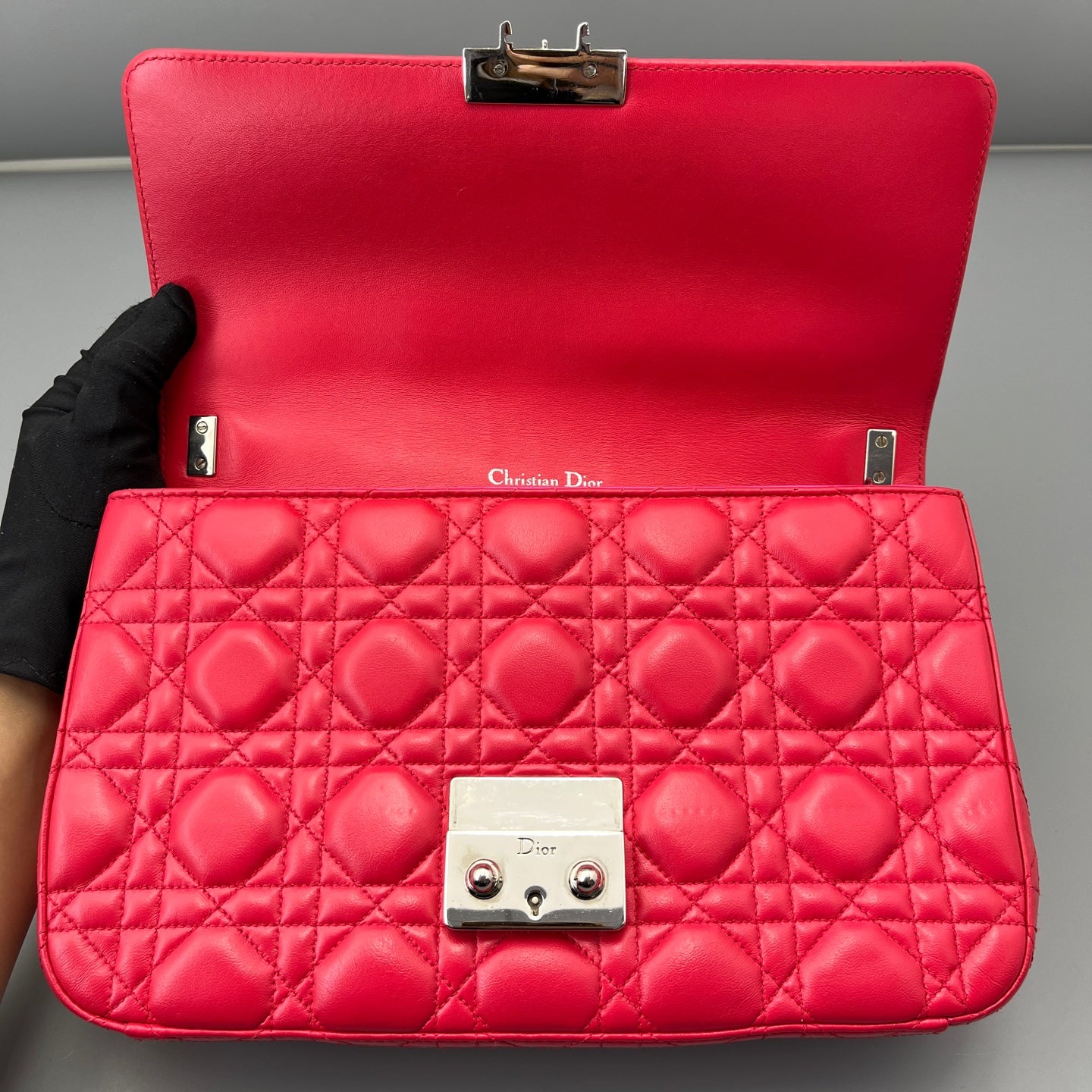 Dior - Miss Dior Quilted Chain Bag - Lambskin leather - Rose Red with Silver-Tone Hardware - (small)