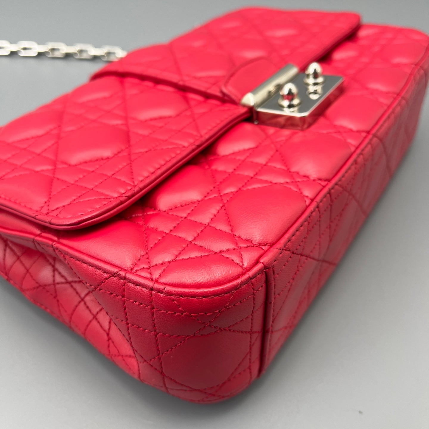 Dior - Miss Dior Quilted Chain Bag - Lambskin leather - Rose Red with Silver-Tone Hardware - (small)