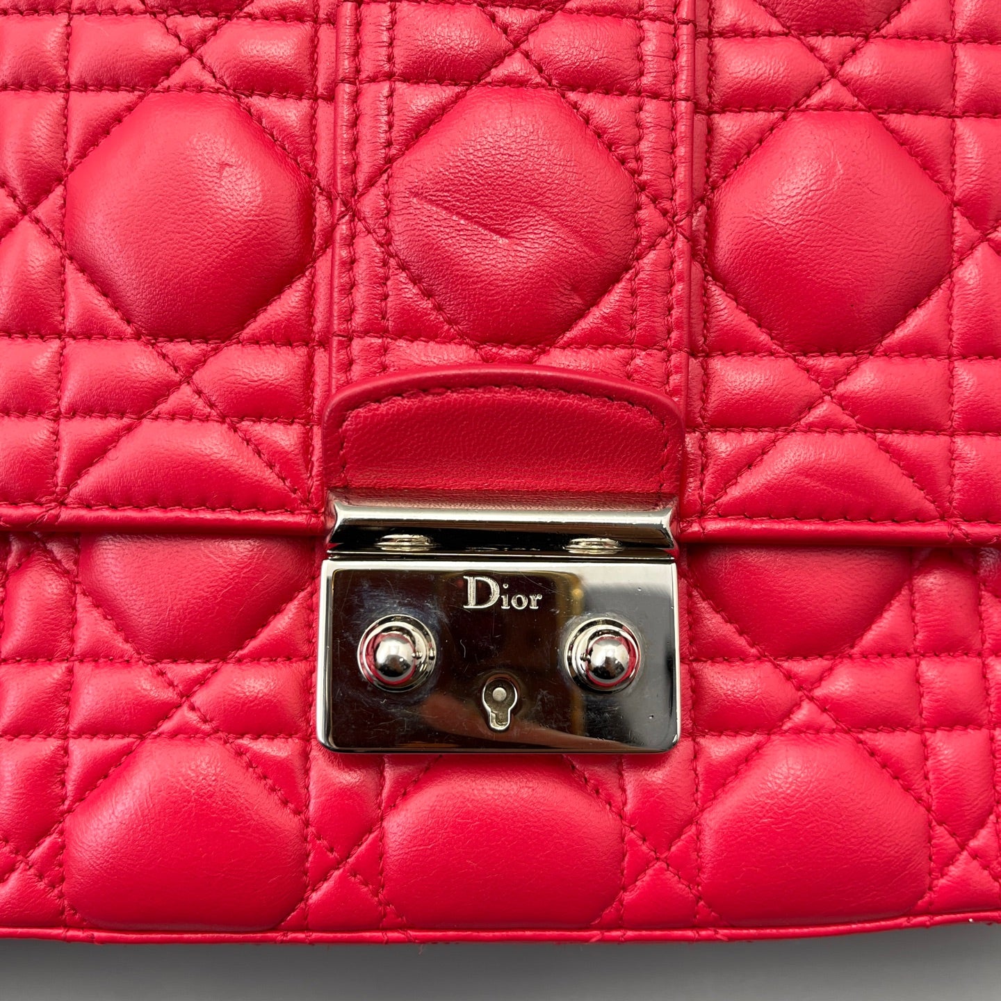 Dior - Miss Dior Quilted Chain Bag - Lambskin leather - Rose Red with Silver-Tone Hardware - (small)