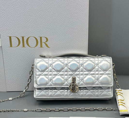 Dior - Miss Lady Chain Bag - Leather - Silver - (mini)
