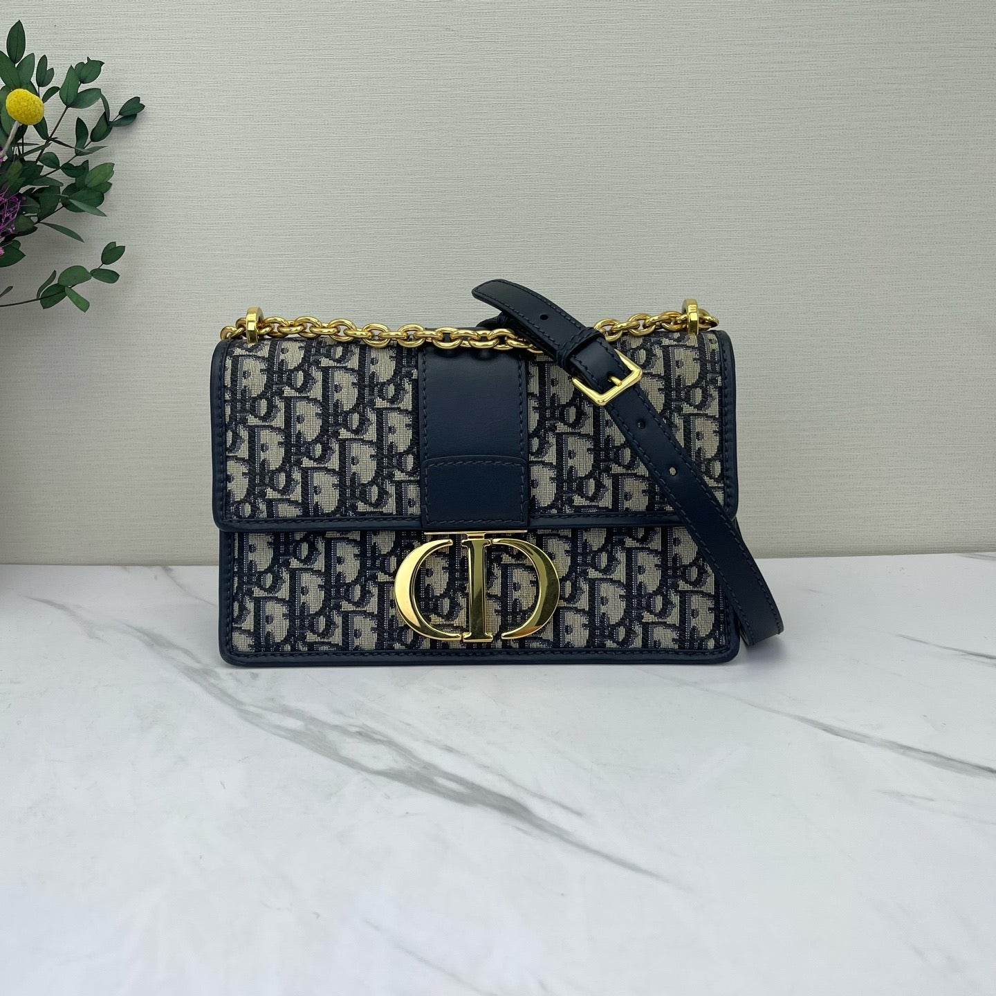 Dior - Montaigne 30 - Dior Oblique canvas with navy leather trim - Navy - (small)