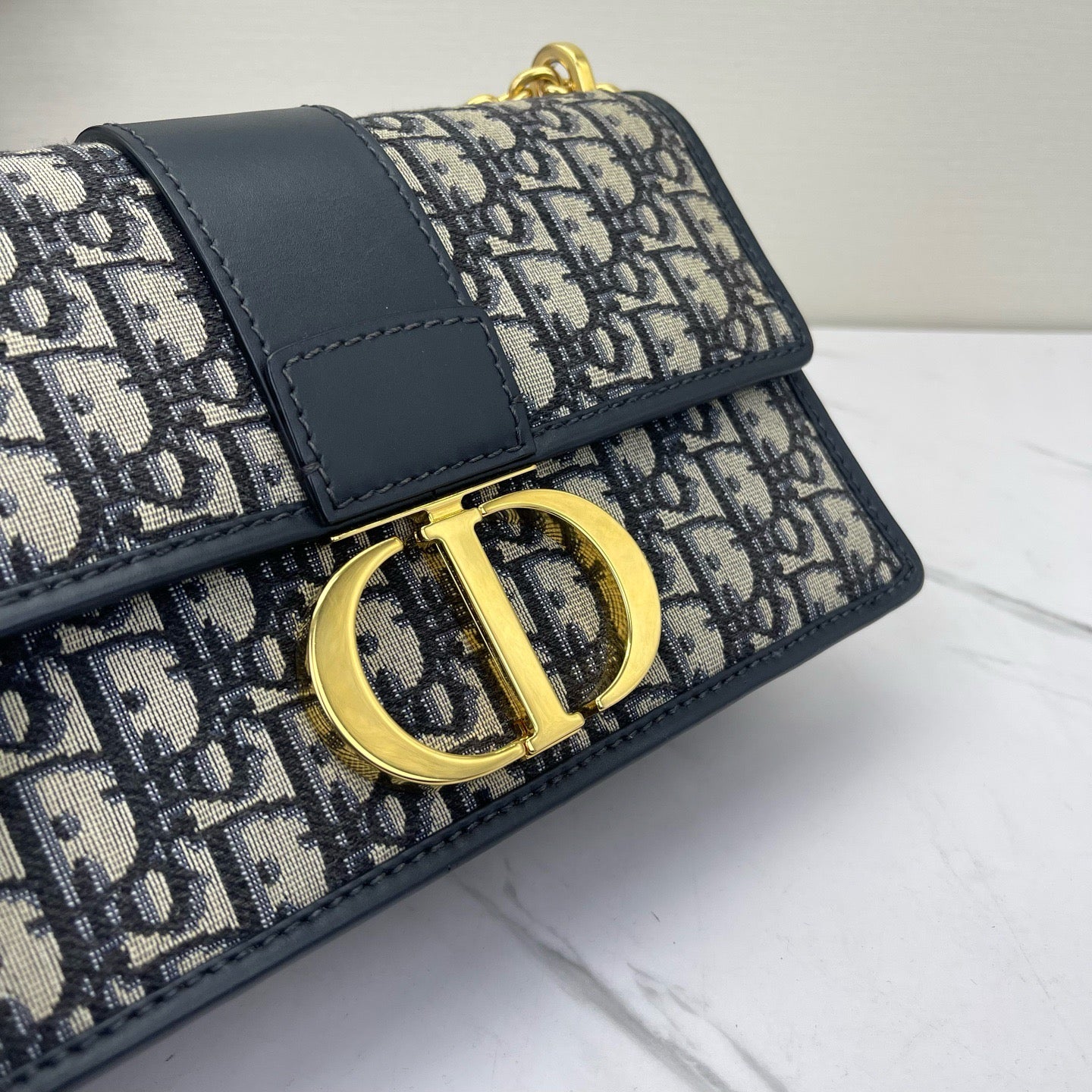 Dior - Montaigne 30 - Dior Oblique canvas with navy leather trim - Navy - (small)