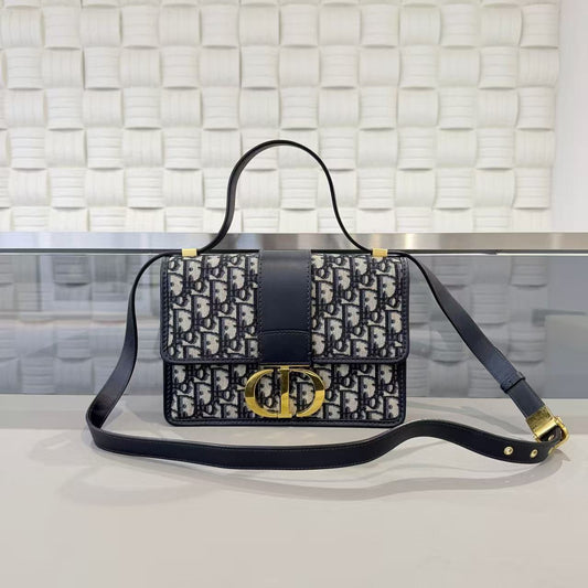 Dior - Montaigne 30 Flap Bag - Jacquard canvas with leather trim - Blue - (medium)