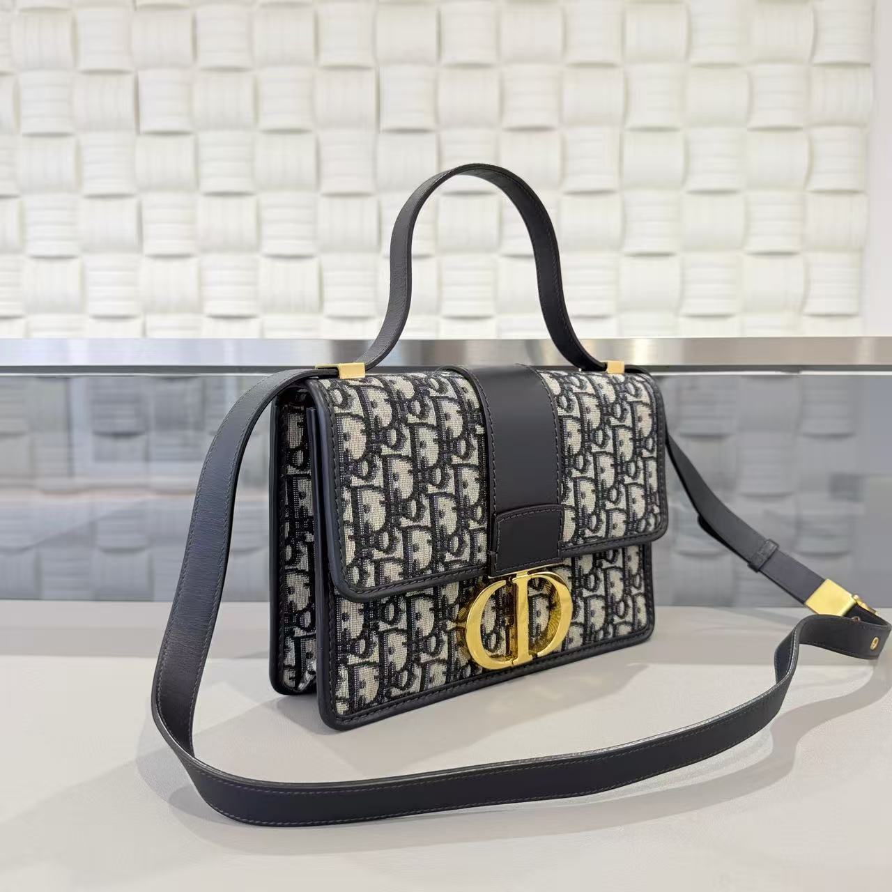 Dior - Montaigne 30 Flap Bag - Jacquard canvas with leather trim - Blue - (medium)