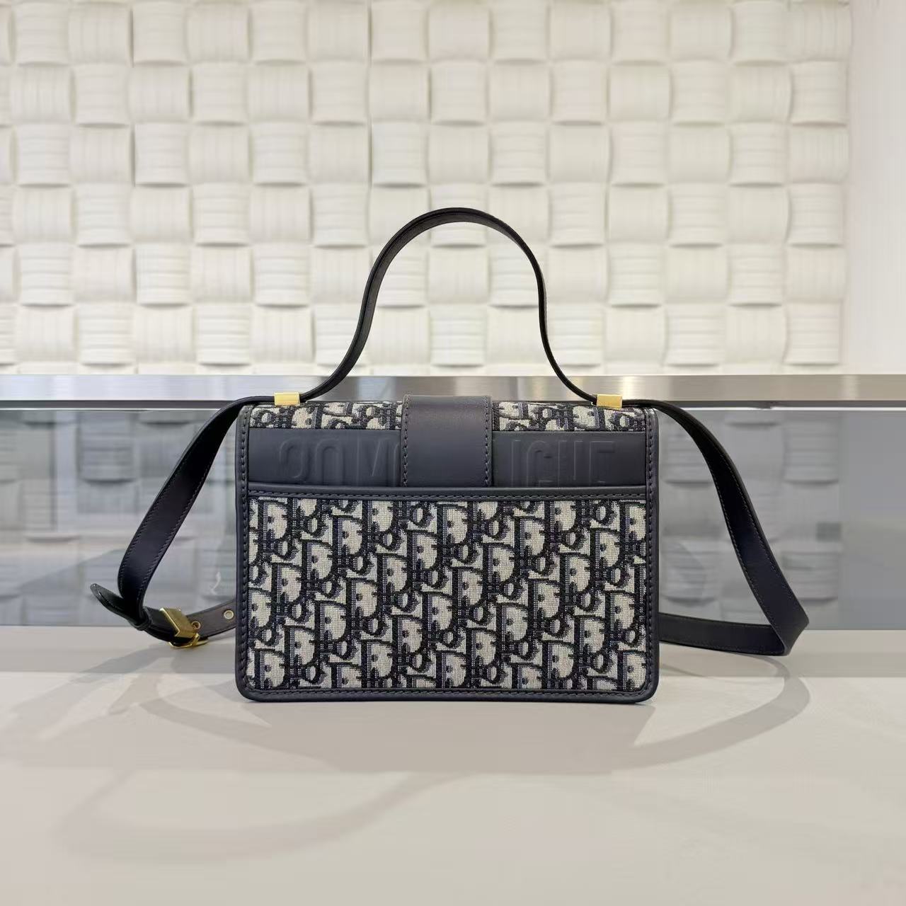 Dior - Montaigne 30 Flap Bag - Jacquard canvas with leather trim - Blue - (medium)