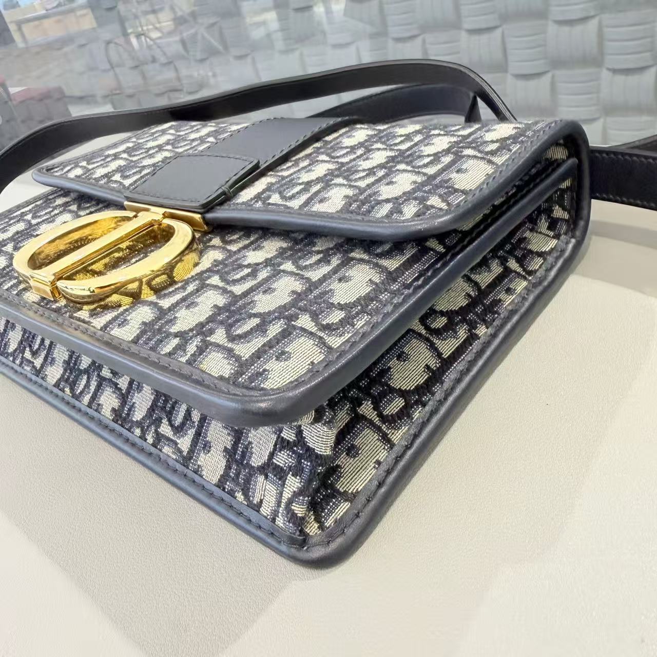 Dior - Montaigne 30 Flap Bag - Jacquard canvas with leather trim - Blue - (medium)