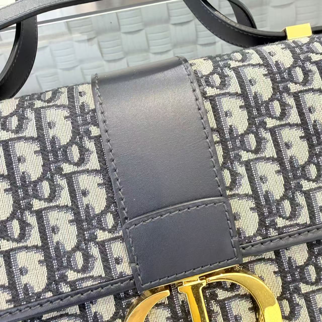 Dior - Montaigne 30 Flap Bag - Jacquard canvas with leather trim - Blue - (medium)