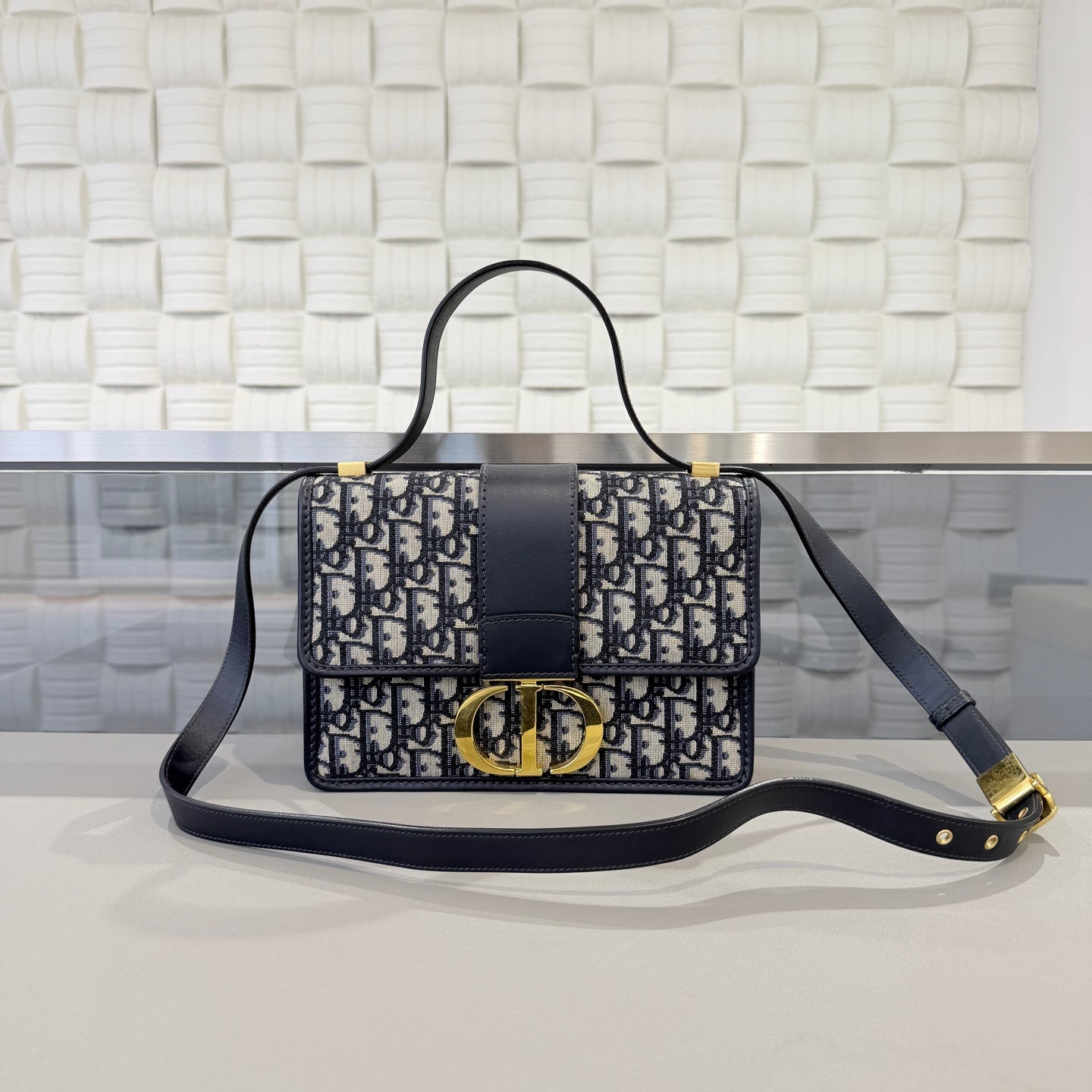 Dior - Montaigne 30 - Jacquard fabric with leather trim - Blue - (Small)