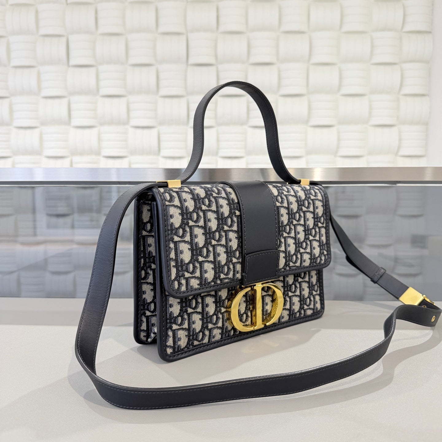 Dior - Montaigne 30 - Jacquard fabric with leather trim - Blue - (Small)