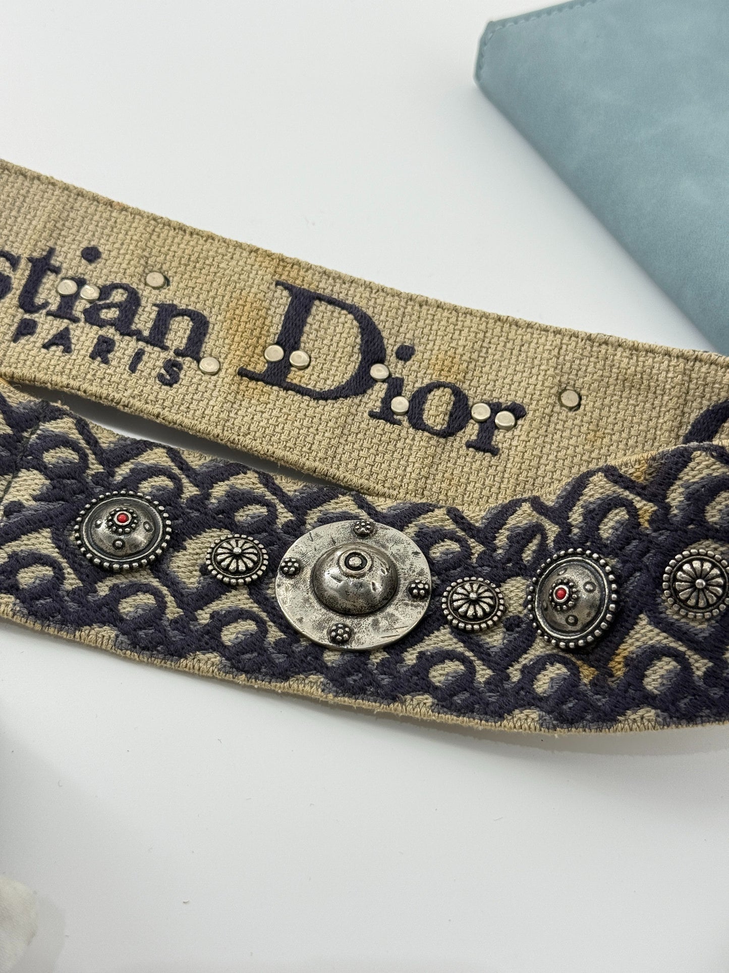 Dior - Montaigne Messenger Bag - Oblique canvas with leather trim - Beige and Navy with Gold-Tone Hardware - (small)