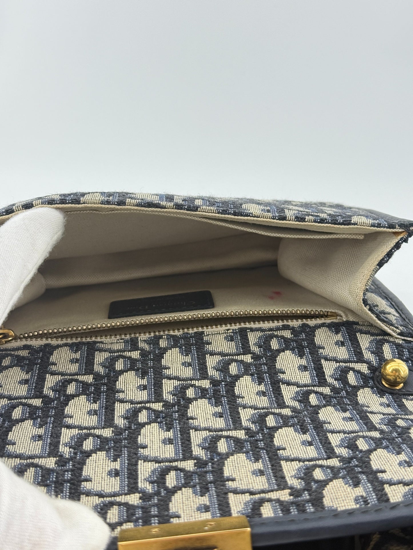 Dior - Montaigne Messenger Bag - Oblique canvas with leather trim - Beige and Navy with Gold-Tone Hardware - (small)