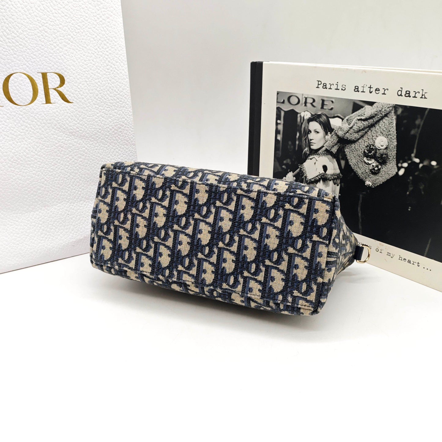 Dior - Oblique Embroidery Lunchbox Bag - Embroidered canvas with leather trim - Navy and Beige with Gold-Tone Hardware - (Mini)