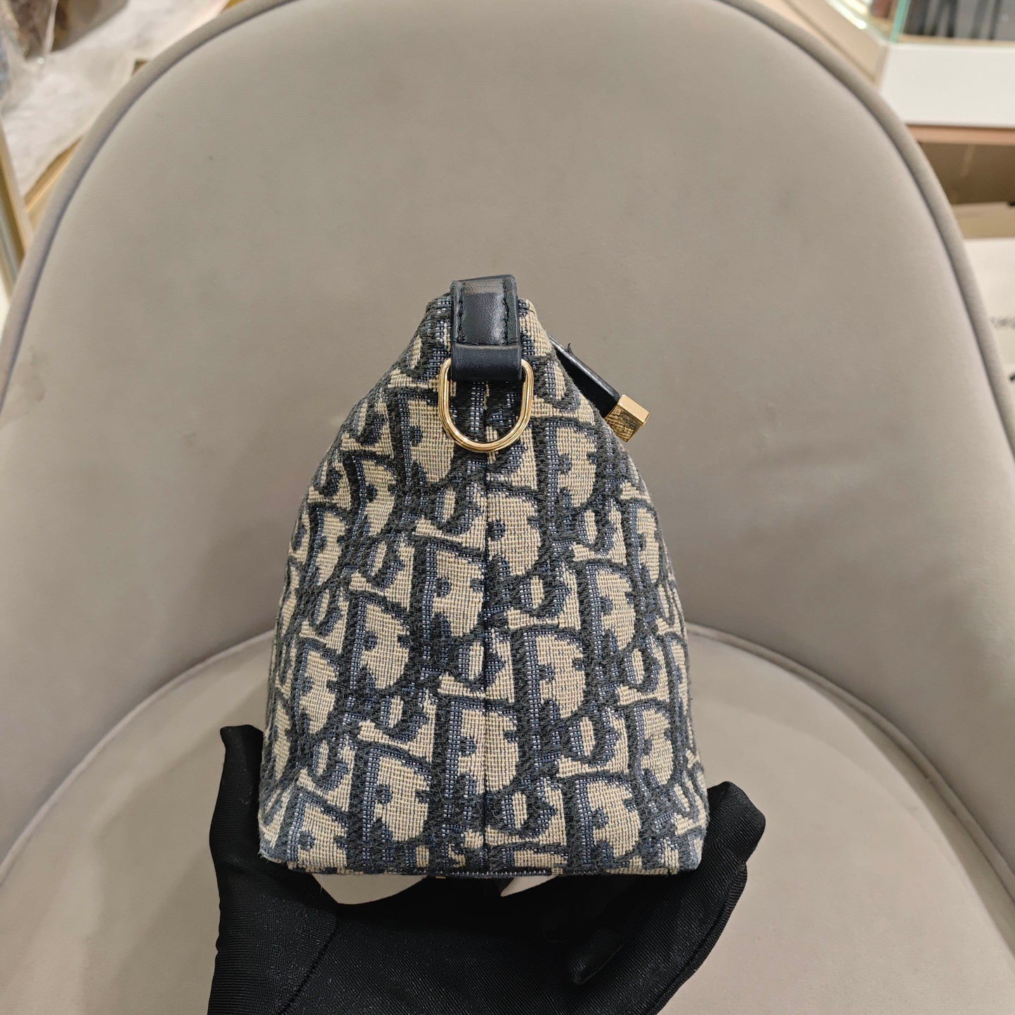 Dior - Oblique Embroidery Lunchbox Bag - Embroidered canvas with leather trim - Navy and Beige with Gold-Tone Hardware - (Mini)
