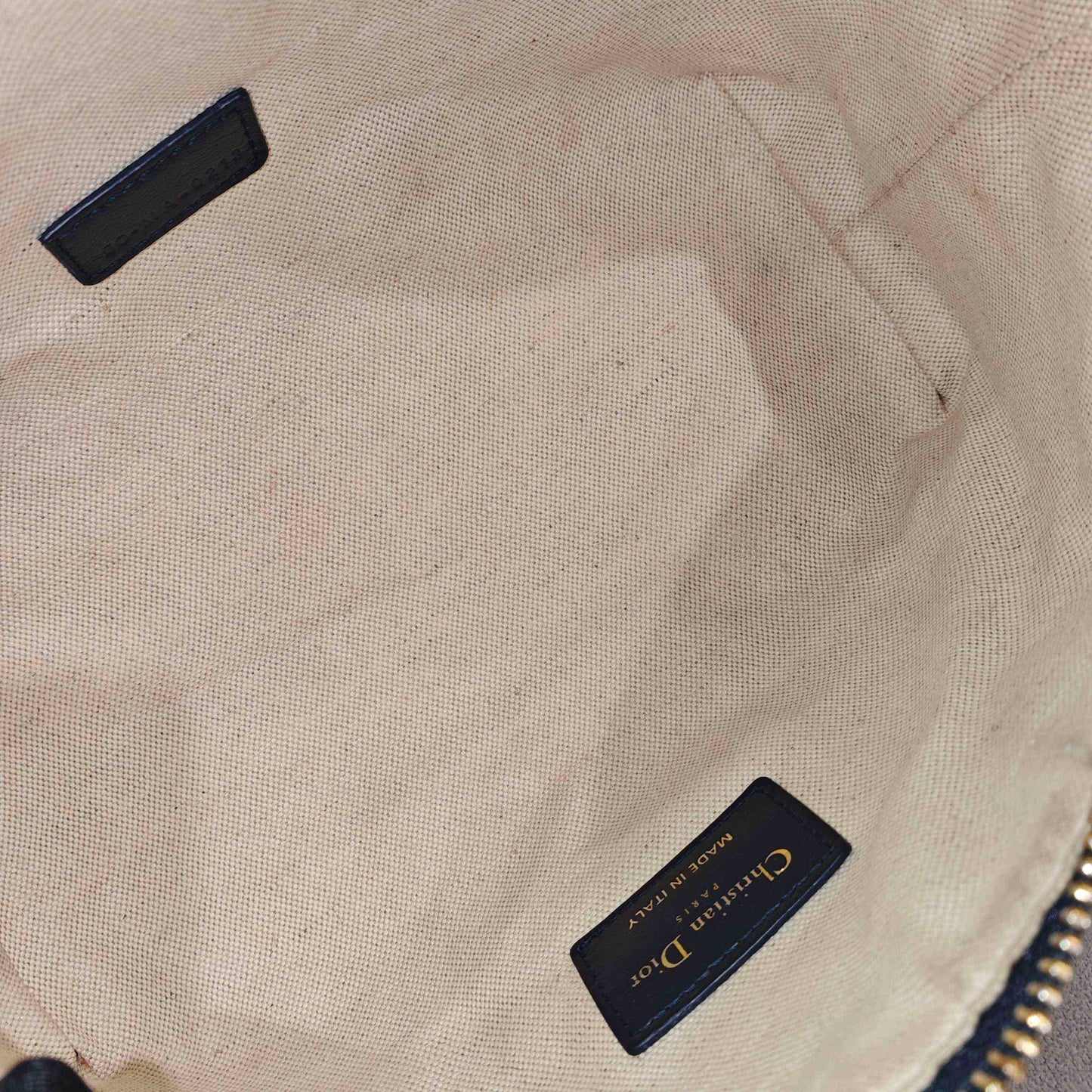 Dior - Oblique Embroidery Lunchbox Bag - Embroidered canvas with leather trim - Navy and Beige with Gold-Tone Hardware - (Mini)