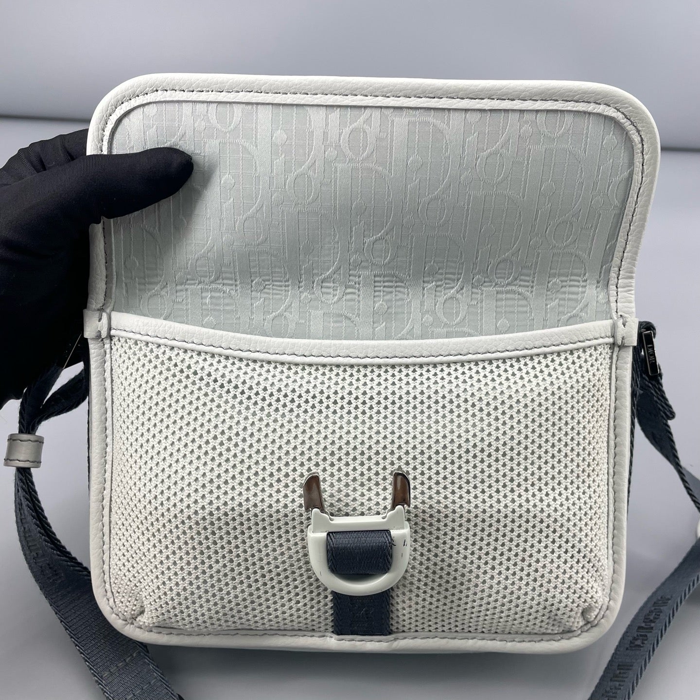 Dior - Oblique Messenger Bag - Canvas and Leather - Light Blue and Grey - (small)