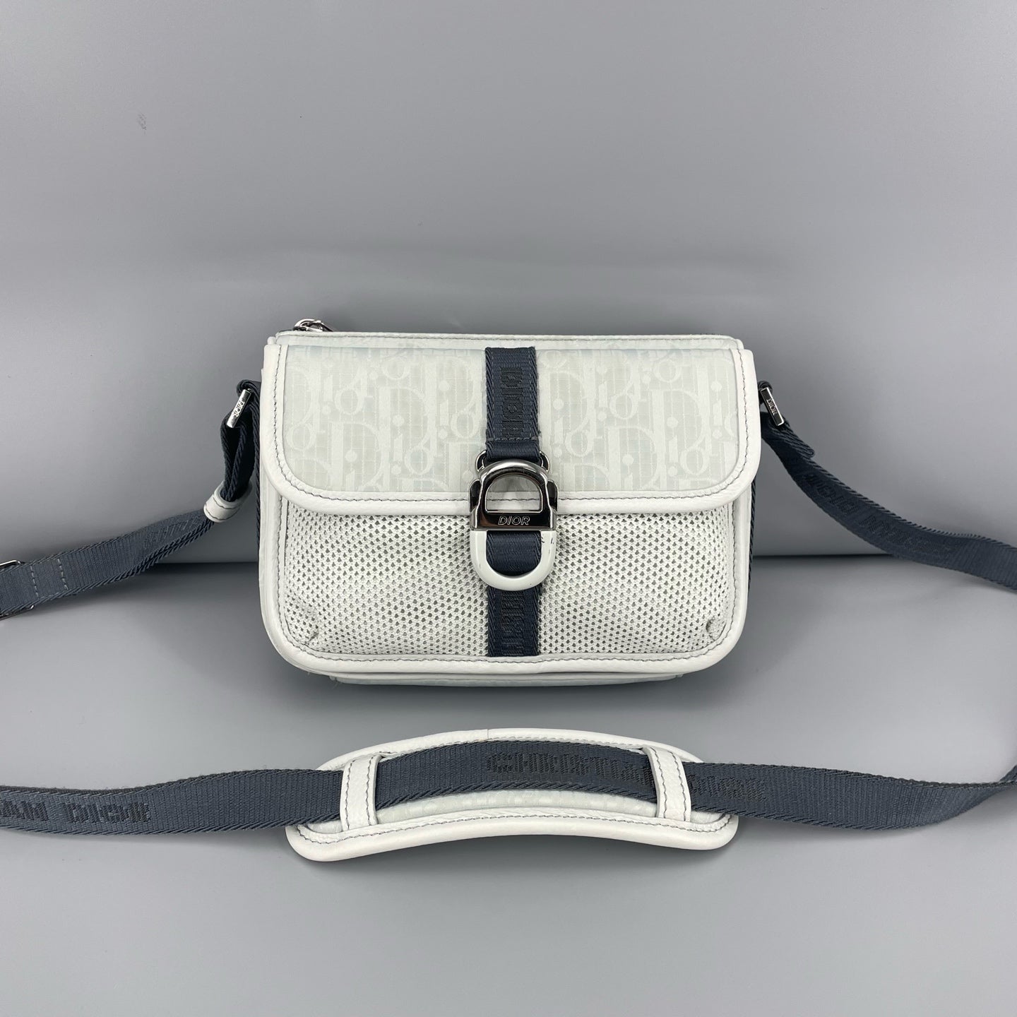 Dior - Oblique Messenger Bag - Canvas and Leather - Light Blue and Grey - (small)