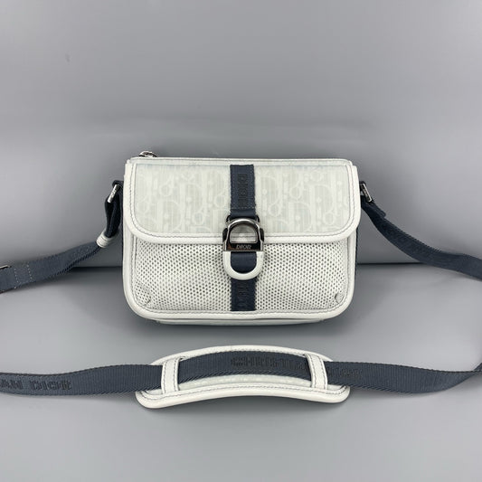 Dior - Oblique Messenger Bag - Canvas and Leather - Light Blue and Grey - (small)