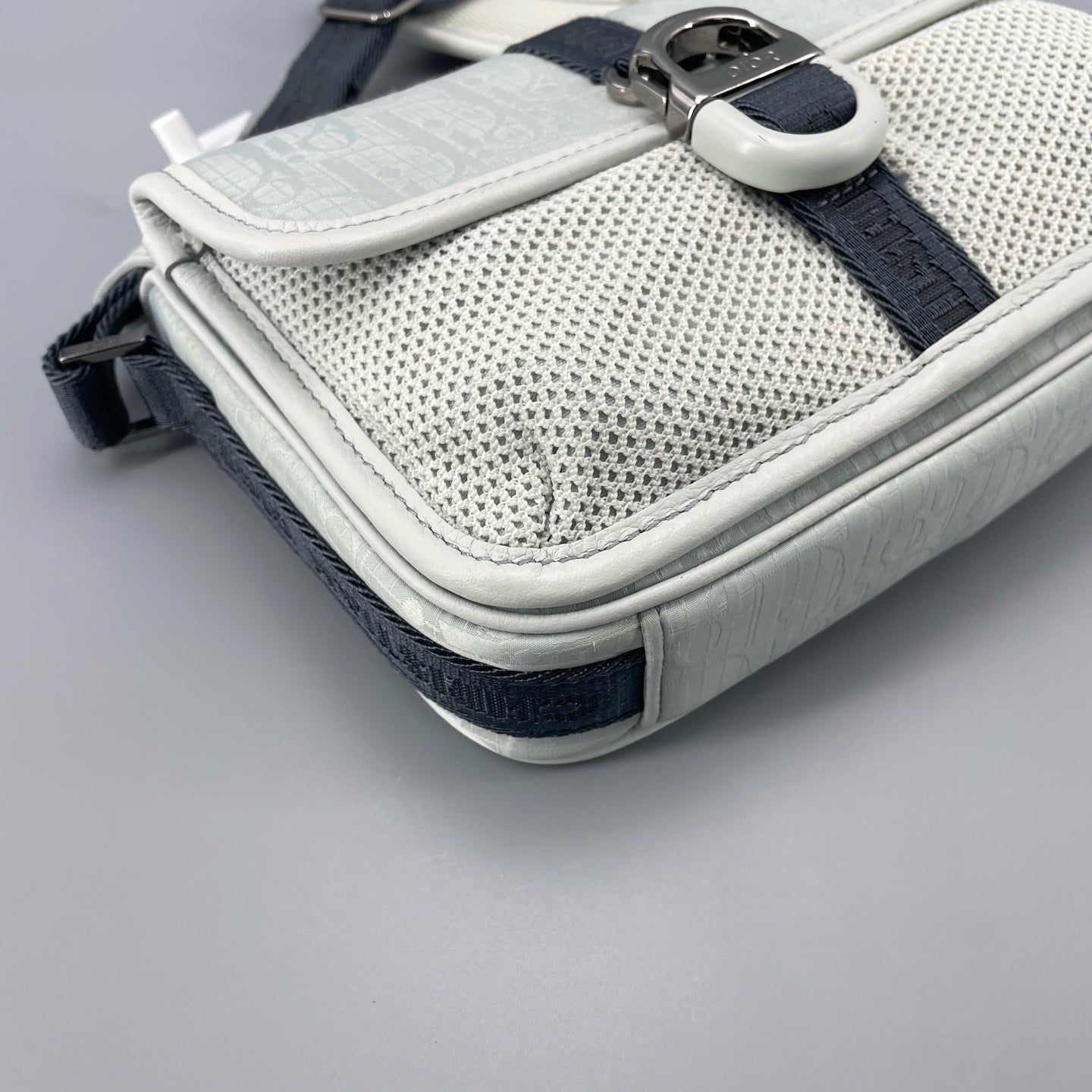 Dior - Oblique Messenger Bag - Canvas and Leather - Light Blue and Grey - (small)