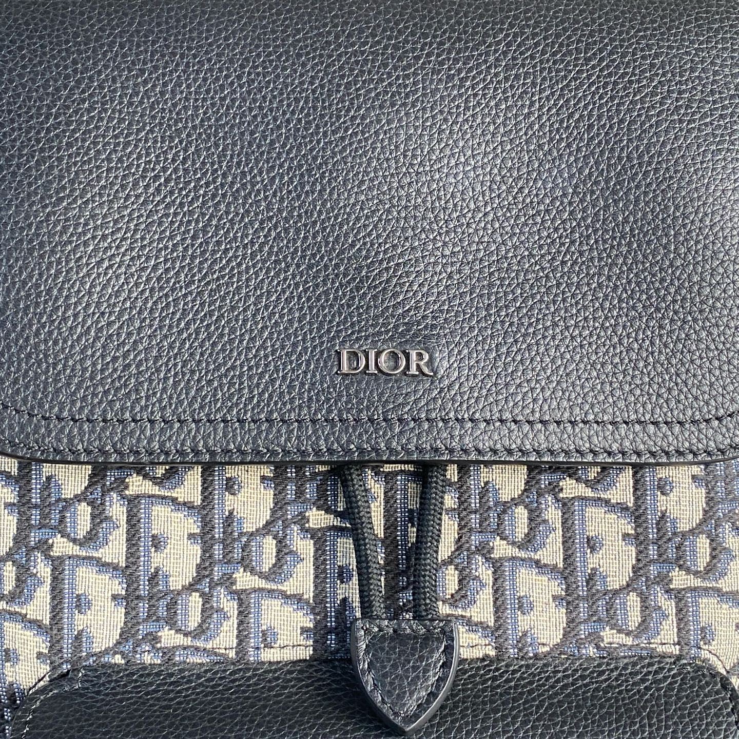 Dior - Oblique Saddle Backpack - Dior Oblique jacquard canvas with grained leather accents - Navy and Beige with Black accents - (Large)