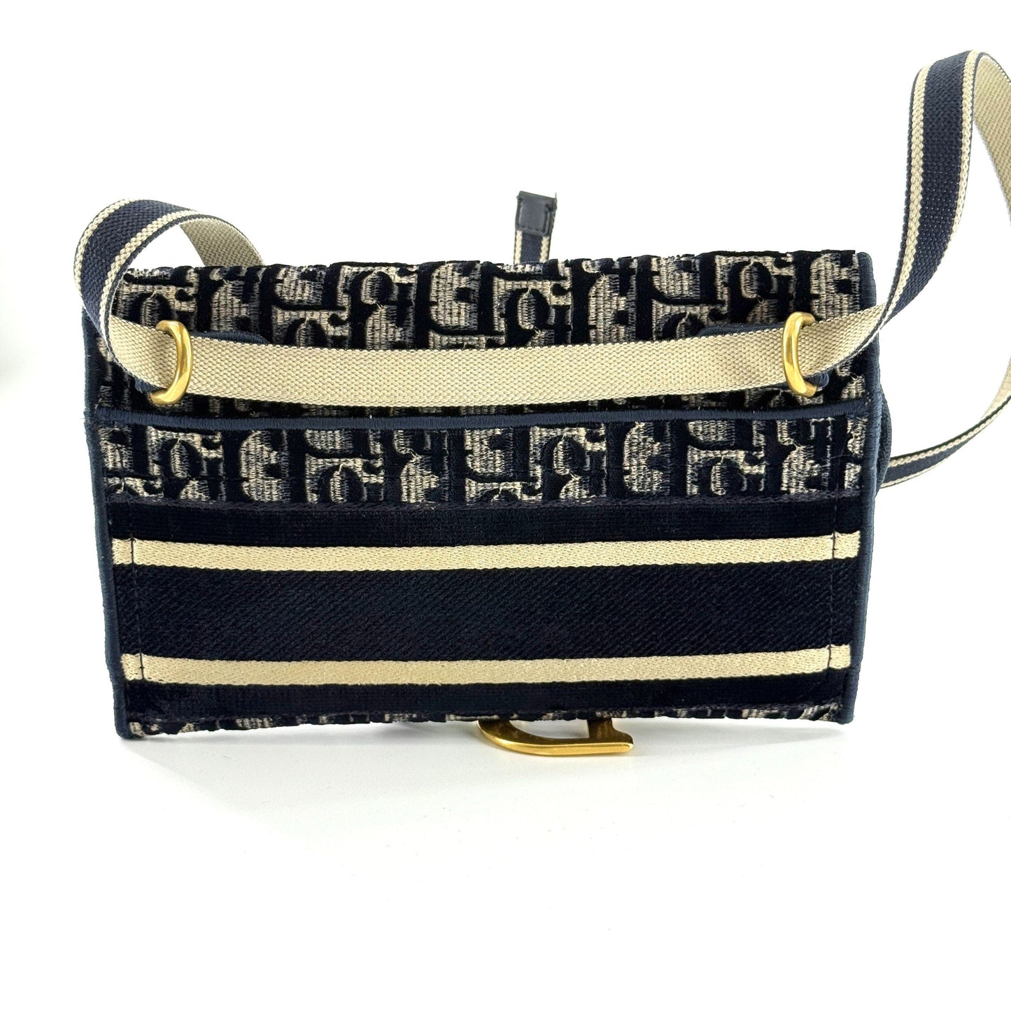 Dior - Oblique Saddle Waist Bag - Oblique canvas with embroidery - Navy with Beige accents - (mini)