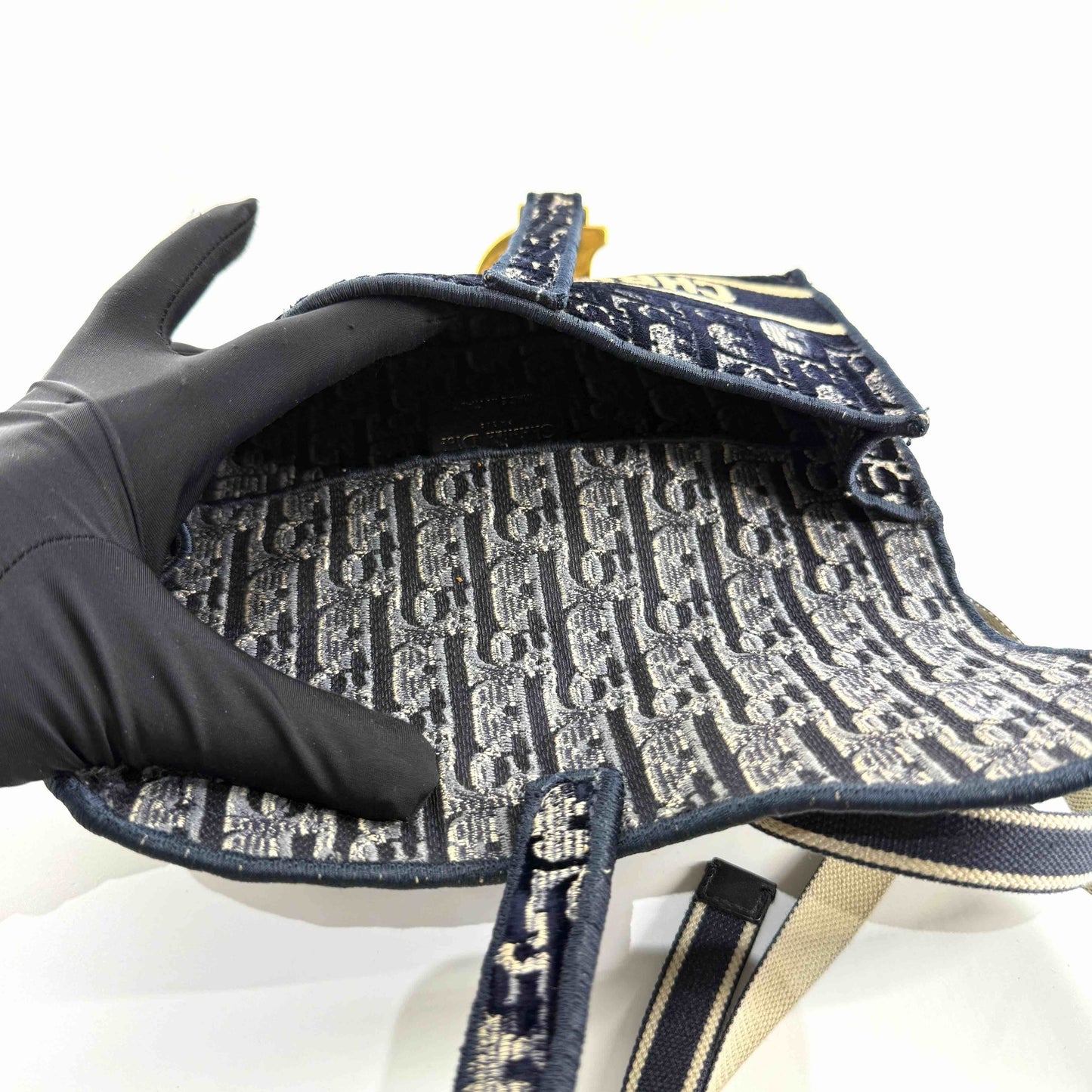Dior - Oblique Saddle Waist Bag - Oblique canvas with embroidery - Navy with Beige accents - (mini)
