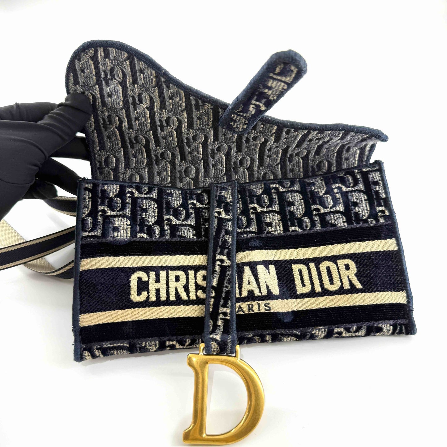 Dior - Oblique Saddle Waist Bag - Oblique canvas with embroidery - Navy with Beige accents - (mini)
