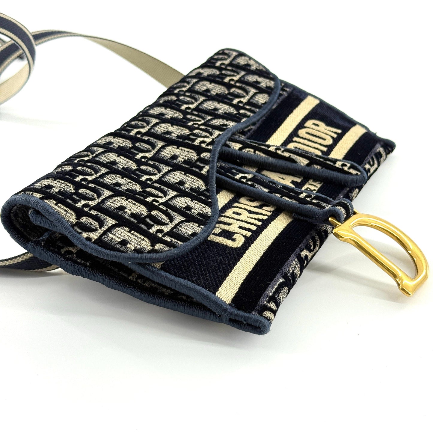 Dior - Oblique Saddle Waist Bag - Oblique canvas with embroidery - Navy with Beige accents - (mini)
