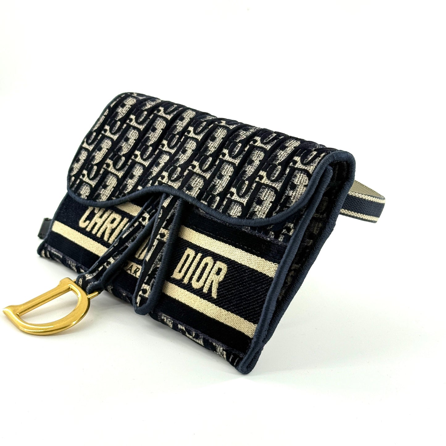 Dior - Oblique Saddle Waist Bag - Oblique canvas with embroidery - Navy with Beige accents - (mini)