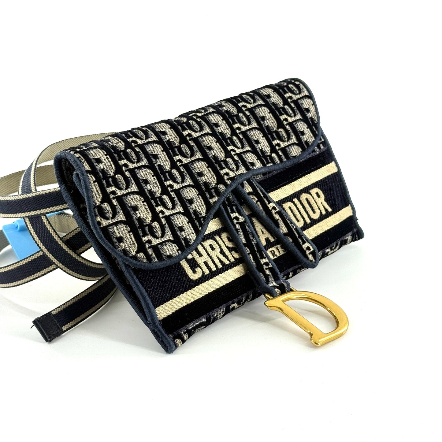 Dior - Oblique Saddle Waist Bag - Oblique canvas with embroidery - Navy with Beige accents - (mini)