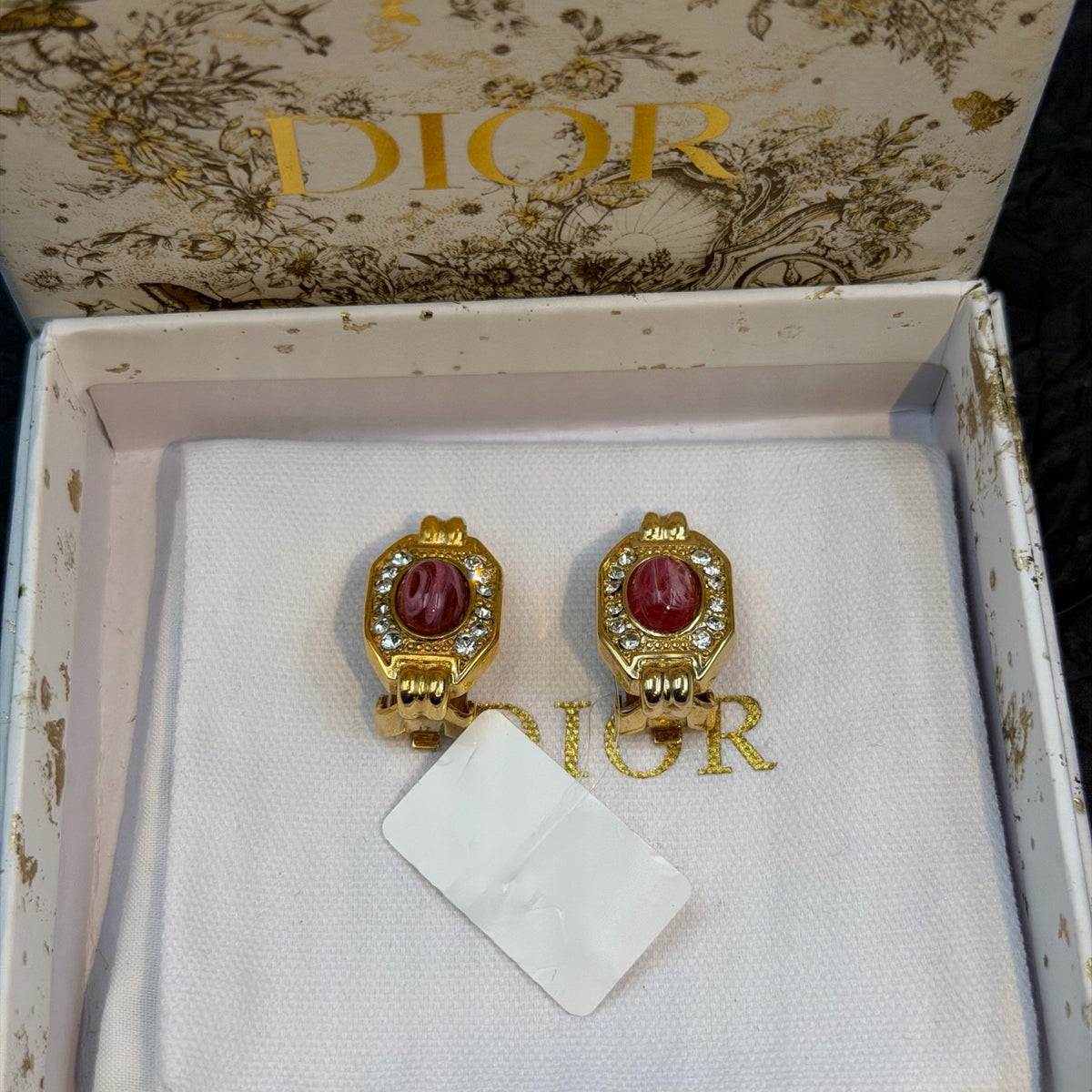 Dior - Other - Gold-tone base metal with pink cabochons and clear rhinestone accents. - Multicolour