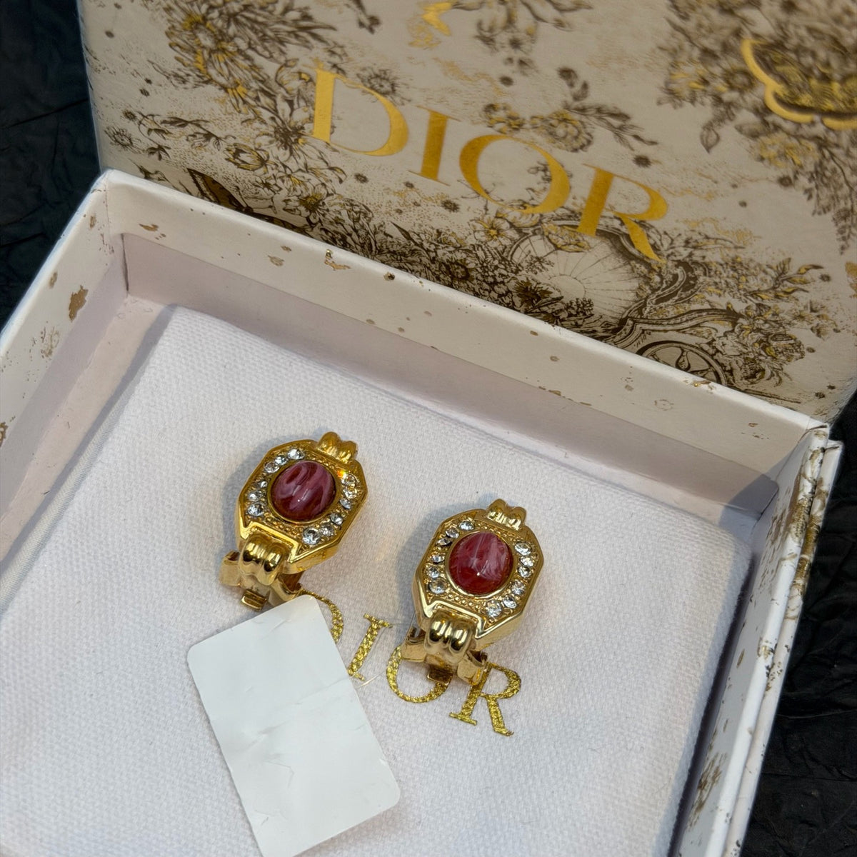 Dior - Other - Gold-tone base metal with pink cabochons and clear rhinestone accents. - Multicolour