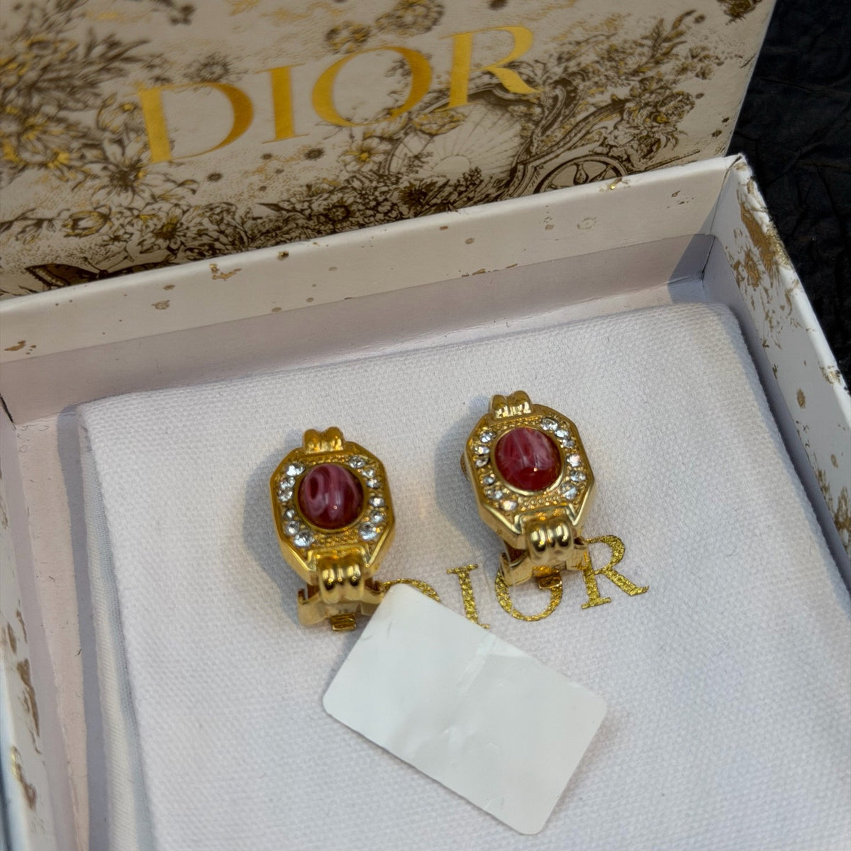 Dior - Other - Gold-tone base metal with pink cabochons and clear rhinestone accents. - Multicolour