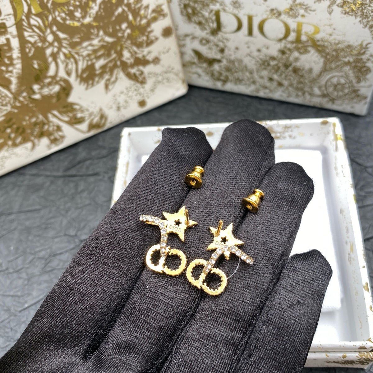 Dior - Other - Gold-tone metal with clear crystal embellishments. - Gold