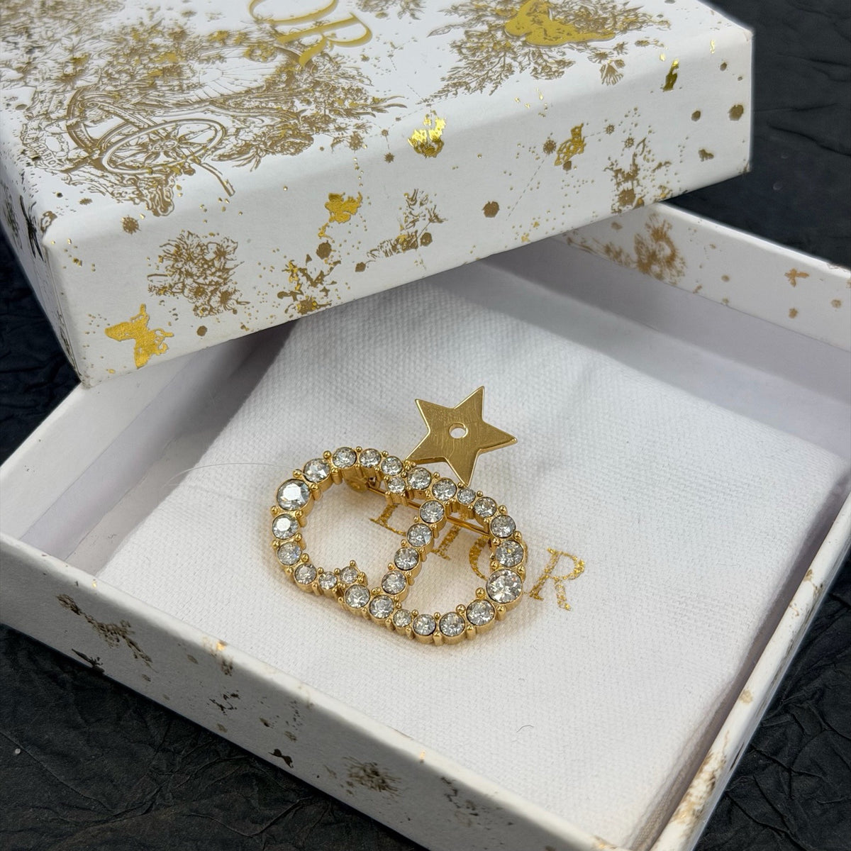 Dior - Other - Gold-tone metal with clear crystal-style embellishments; exact stone composition is unknown. - Gold