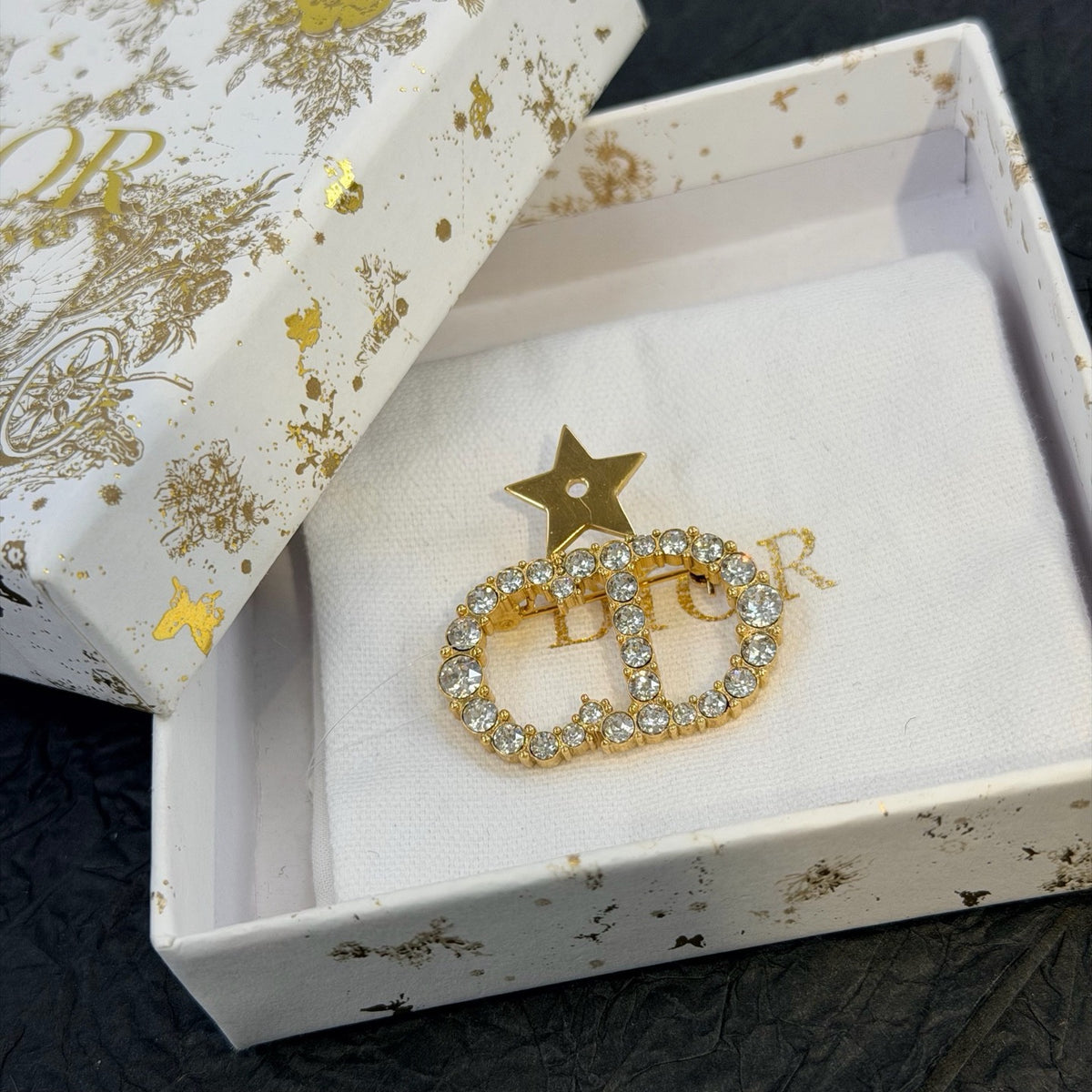 Dior - Other - Gold-tone metal with clear crystal-style embellishments; exact stone composition is unknown. - Gold