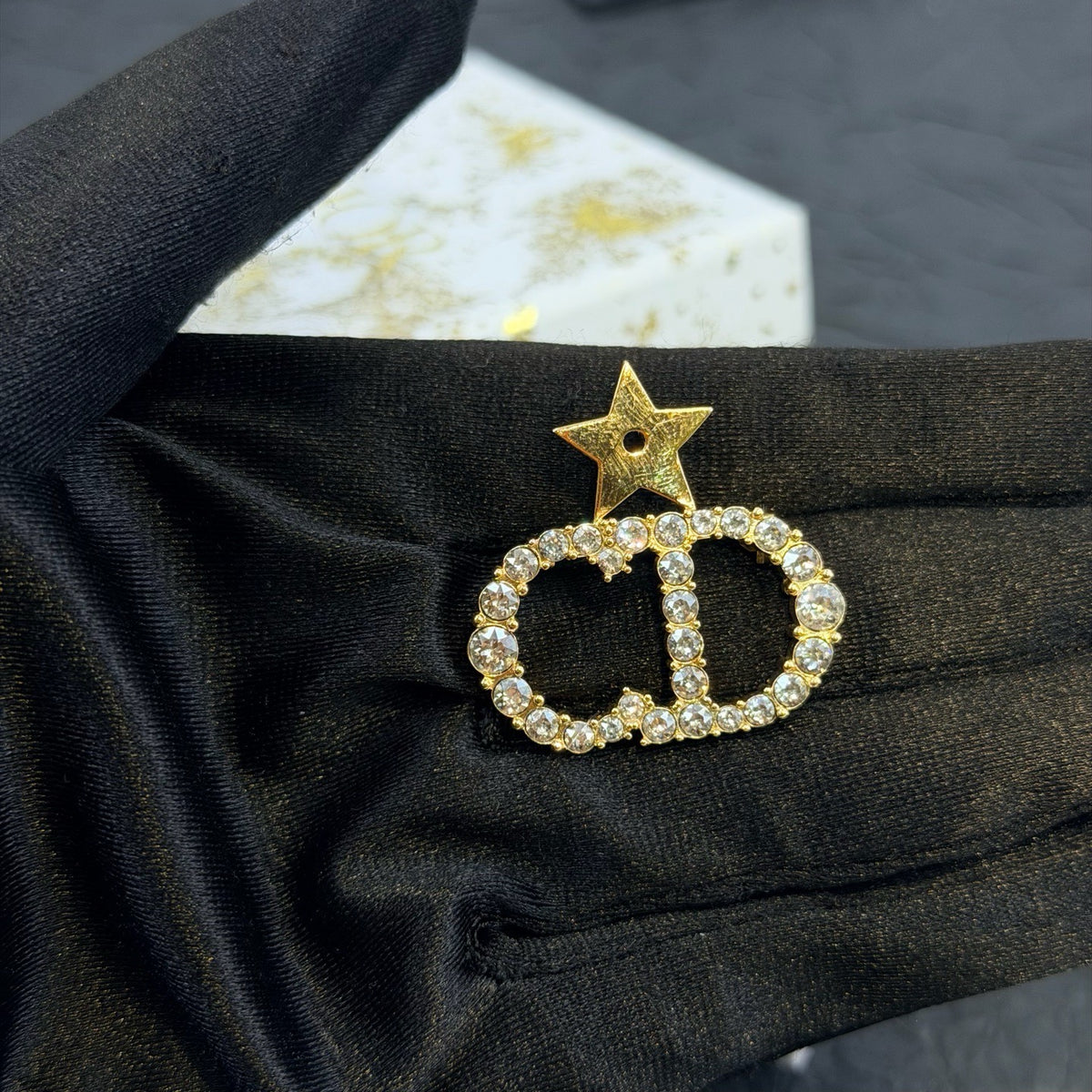 Dior - Other - Gold-tone metal with clear crystal-style embellishments; exact stone composition is unknown. - Gold