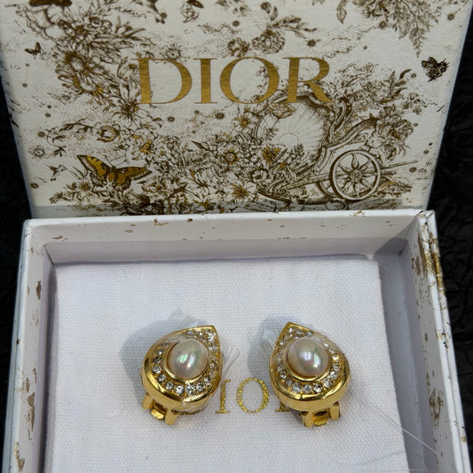 Dior - Other - Gold-tone metal with faux pearl cabochons and clear crystal or rhinestone accents. - Gold