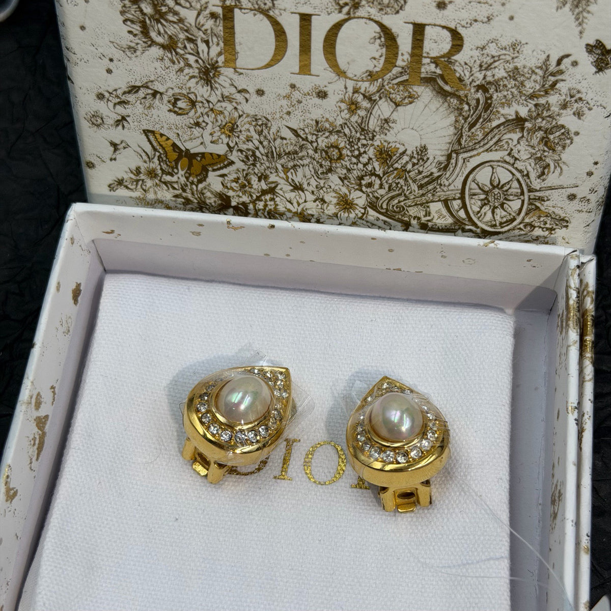 Dior - Other - Gold-tone metal with faux pearl cabochons and clear crystal or rhinestone accents. - Gold