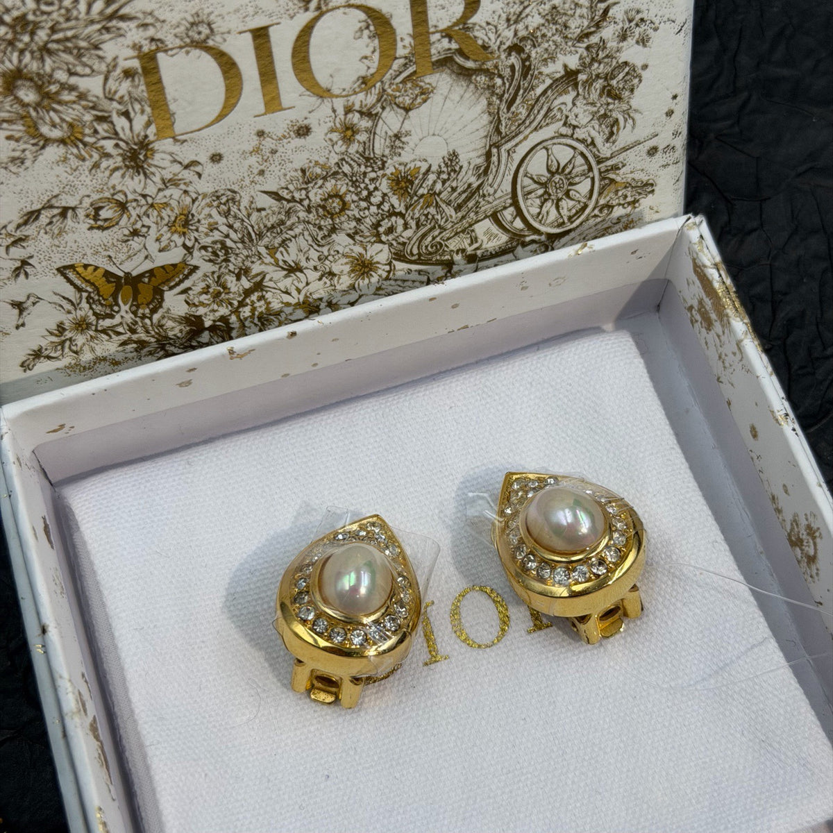 Dior - Other - Gold-tone metal with faux pearl cabochons and clear crystal or rhinestone accents. - Gold
