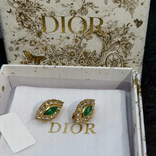 Dior - Other - Gold-tone metal with green and clear decorative stones. - Multicolour