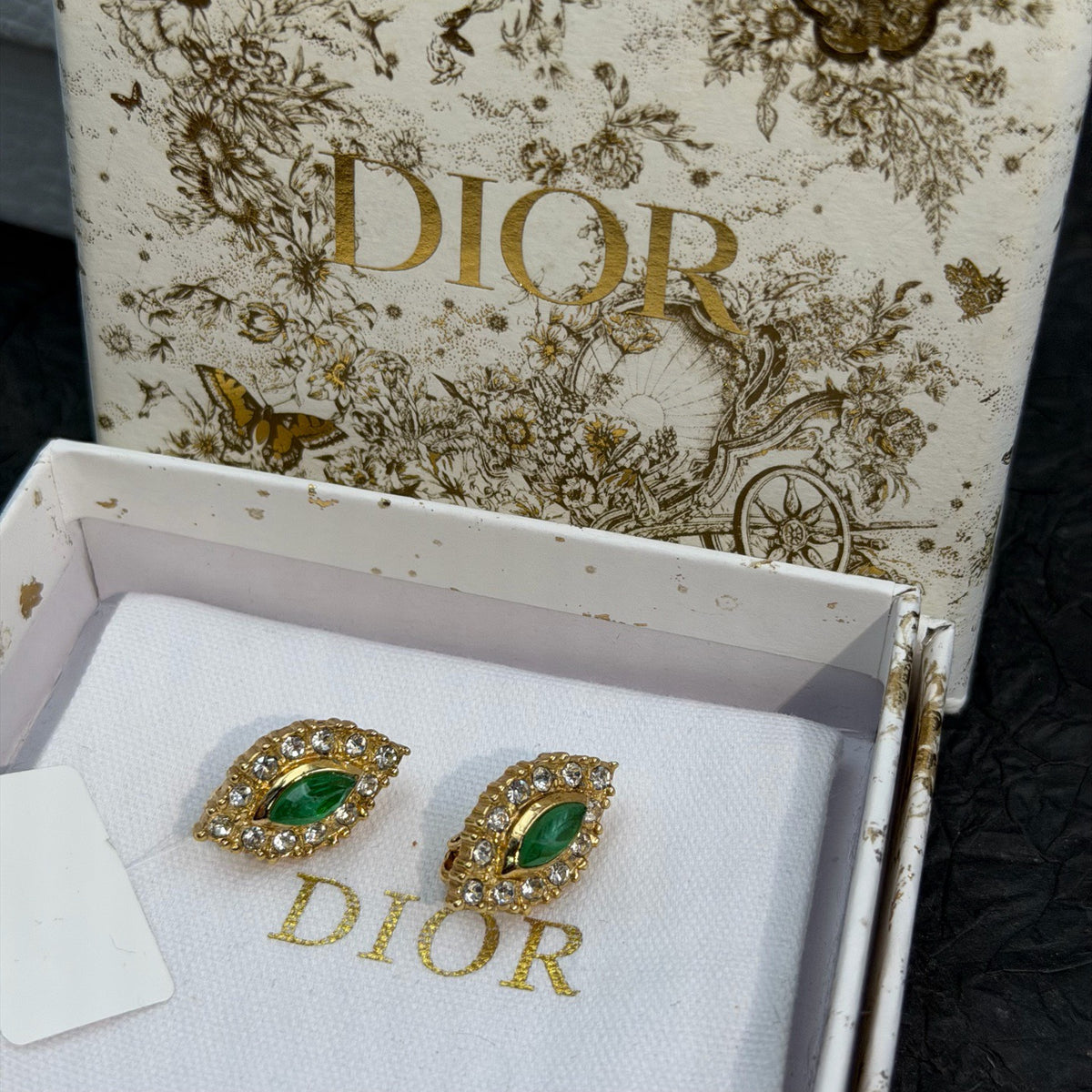 Dior - Other - Gold-tone metal with green and clear decorative stones. - Multicolour