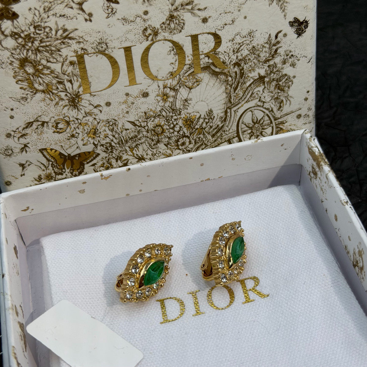 Dior - Other - Gold-tone metal with green and clear decorative stones. - Multicolour