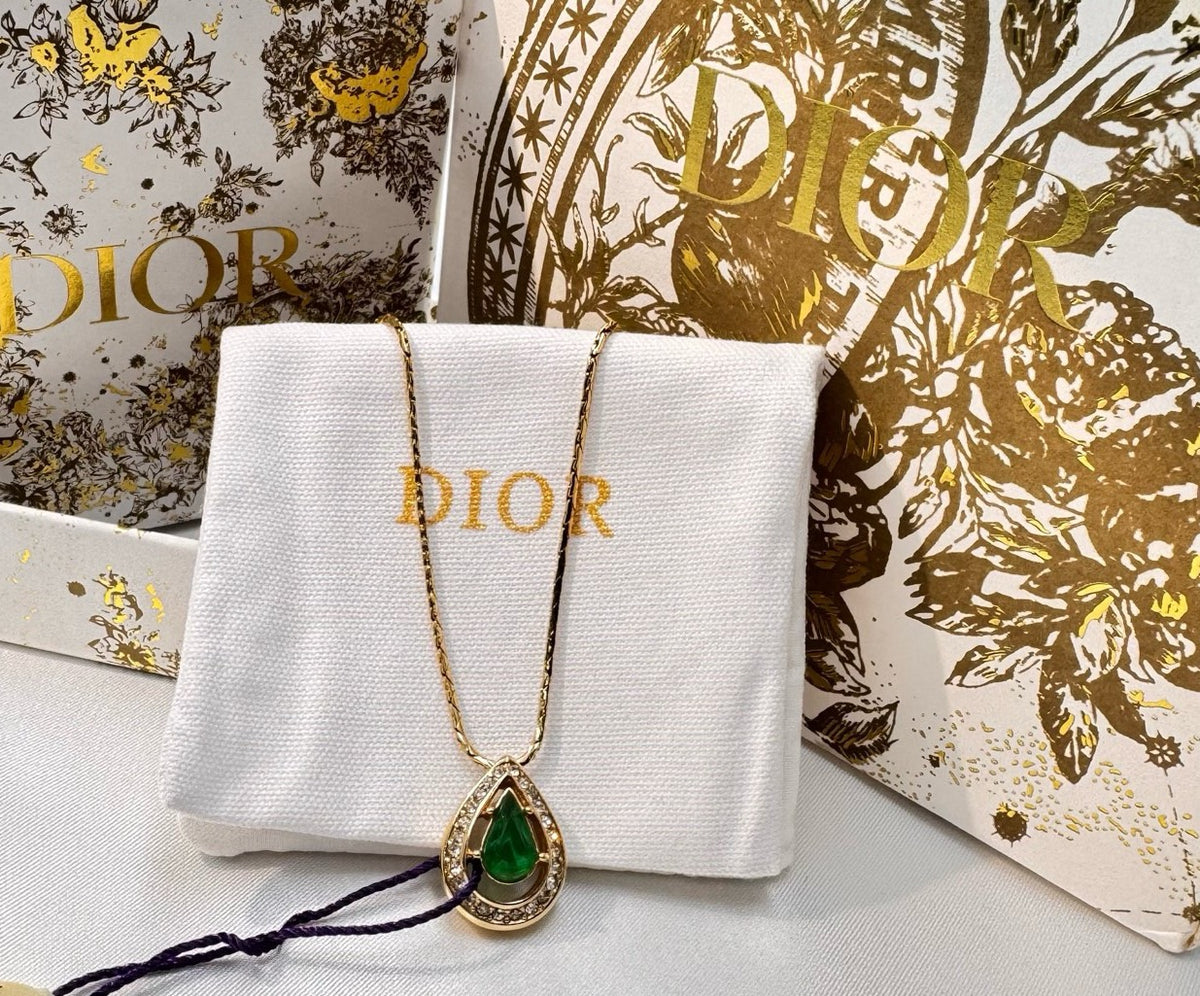 Dior - Other - Gold-tone metal with green and clear stones; stone composition unconfirmed. - Multicolour