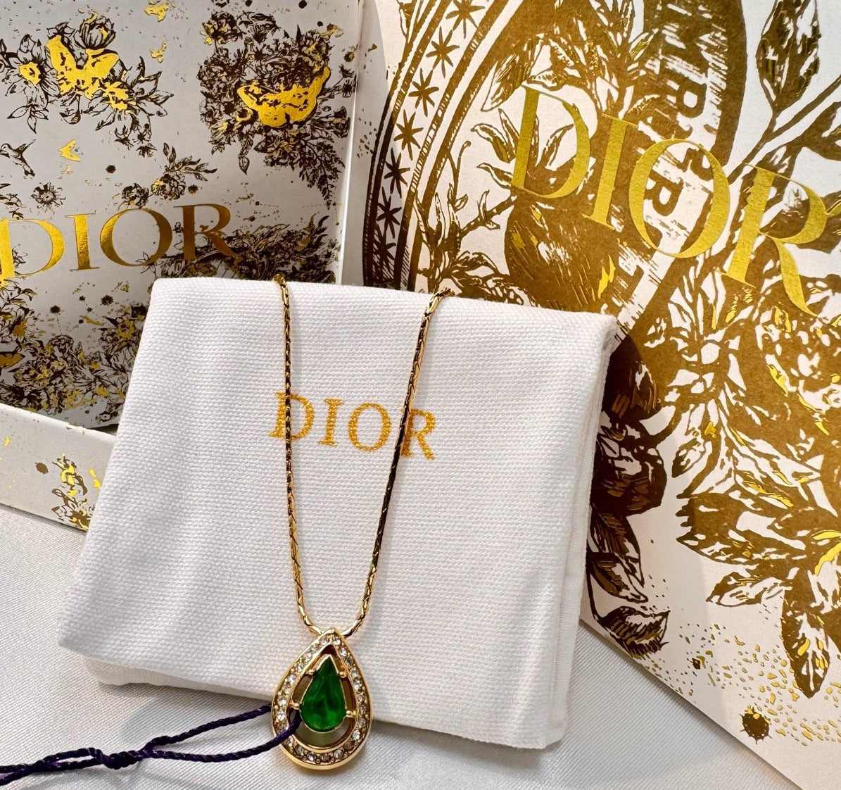 Dior - Other - Gold-tone metal with green and clear stones; stone composition unconfirmed. - Multicolour