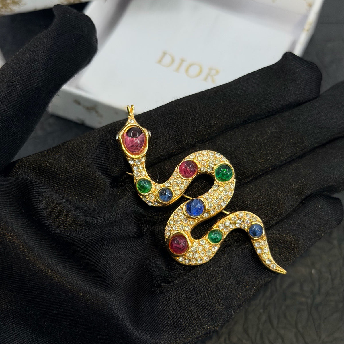 Dior - Other - Gold-tone metal with multicoloured glass cabochons and clear rhinestones - Multicolour