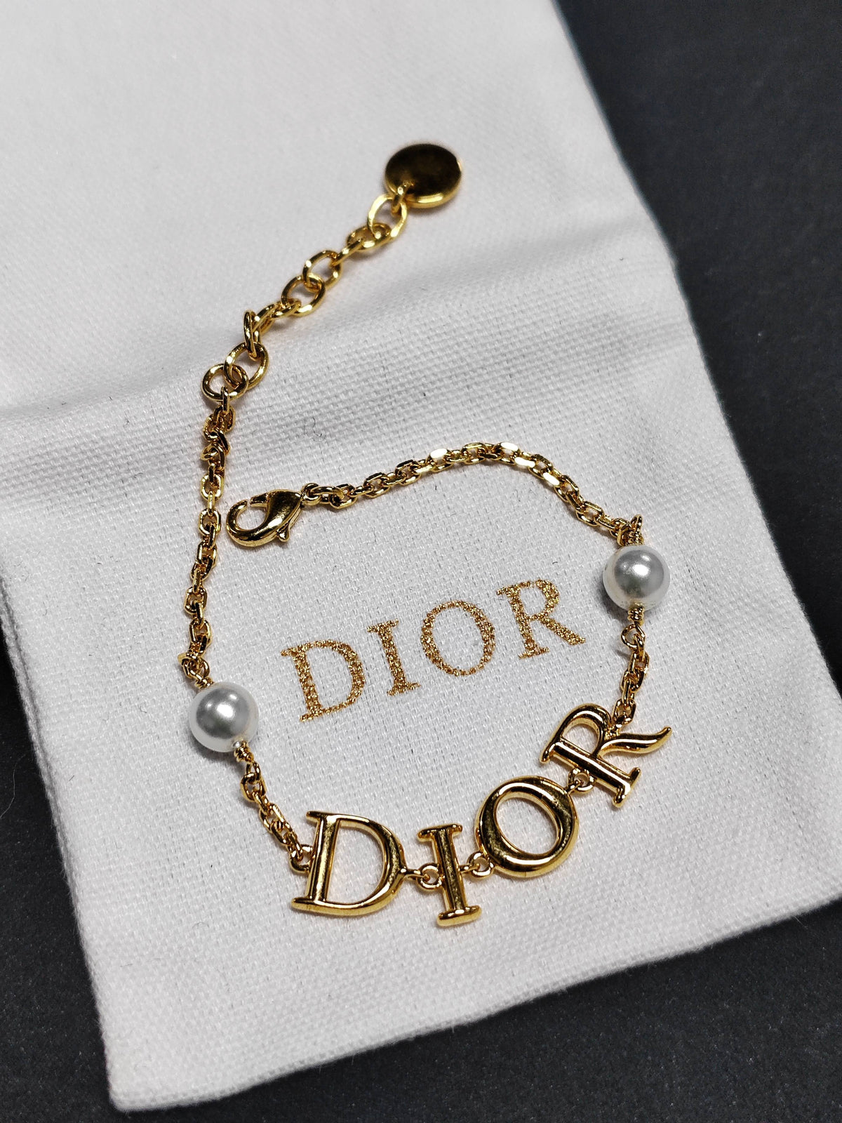 Dior - Other - Gold-tone metal with pearl-effect beads; bead composition unconfirmed. - Gold