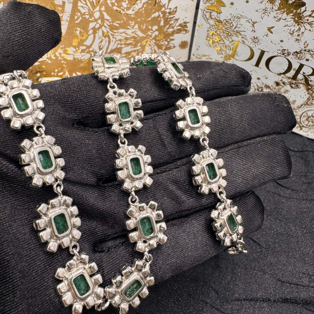Dior - Other - Metal setting with green and clear faceted embellishments; exact composition is unspecified. - Green - (39 cm + 5 cm extension)